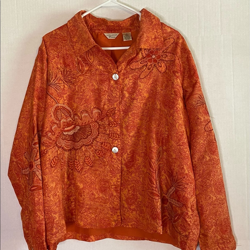 Laura Ashley 2X orange silk embroidered jacket